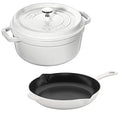 Staub Cast Iron 3-pc Cocotte and Fry Pan Set-Matte Black, Made in France