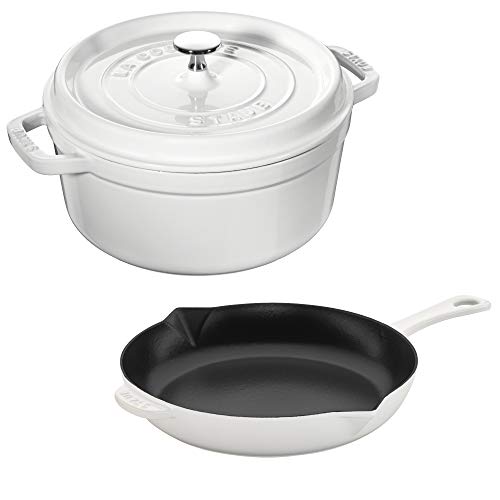 Staub Cast Iron 3-pc Cocotte and Fry Pan Set-Matte Black, Made in France