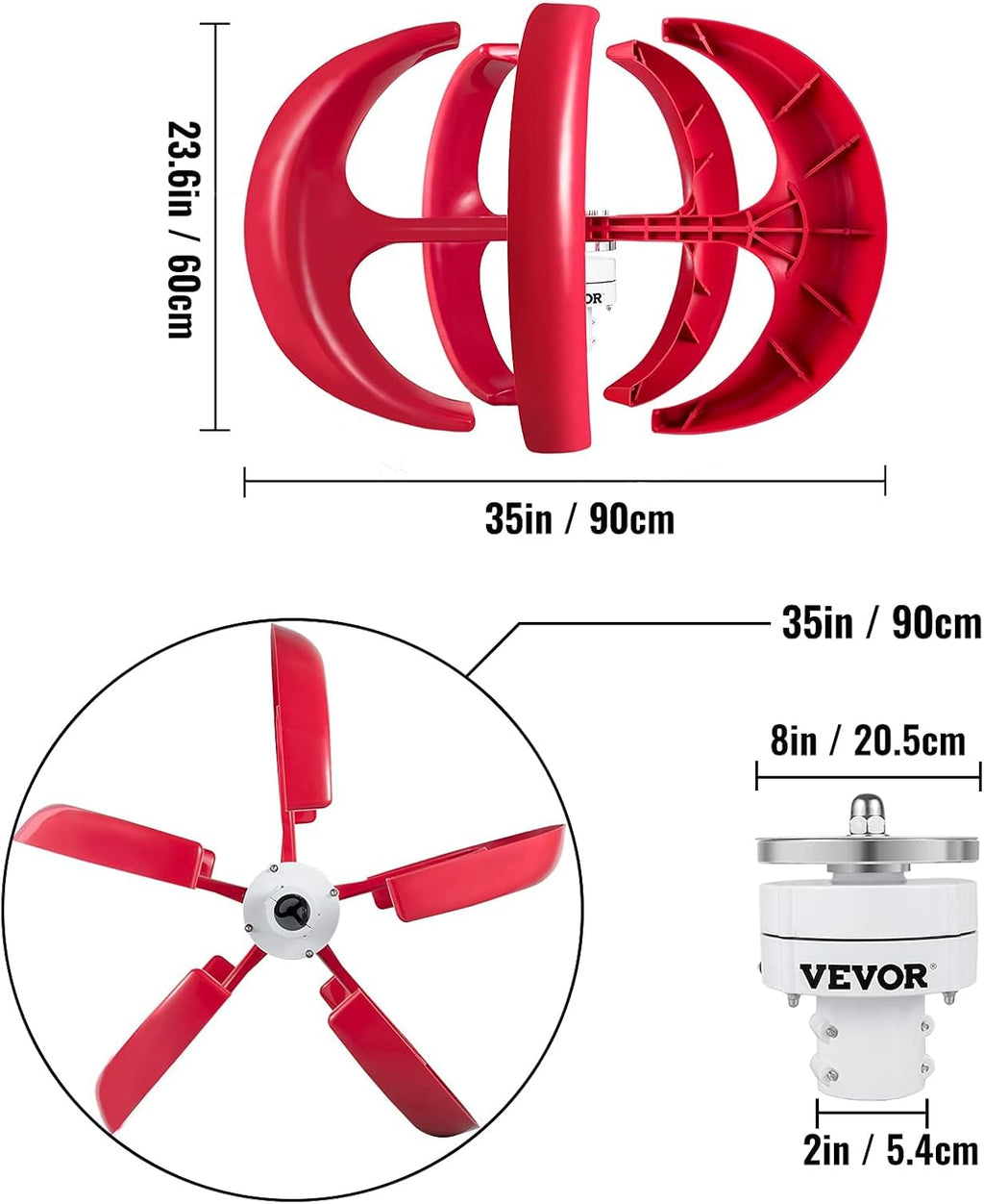 Vertical Wind Turbine Generator 12V 100W A7