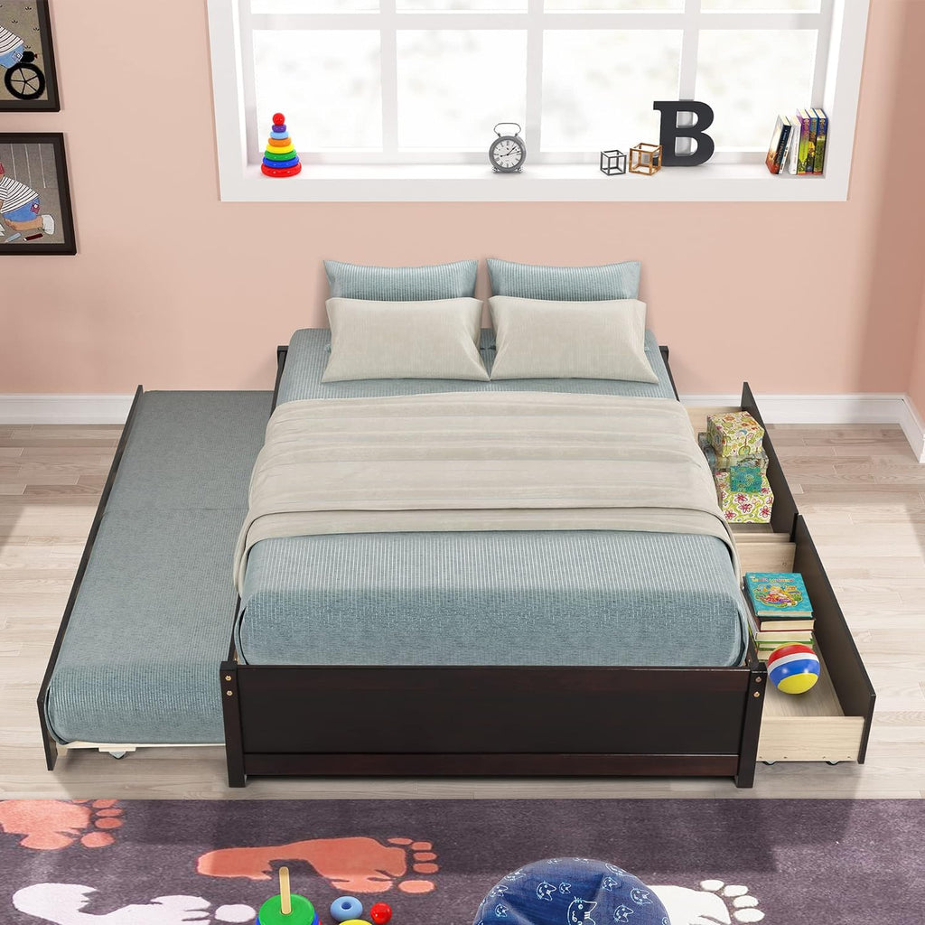 Full Platform Bed with Trundle and Drawers Espresso k7