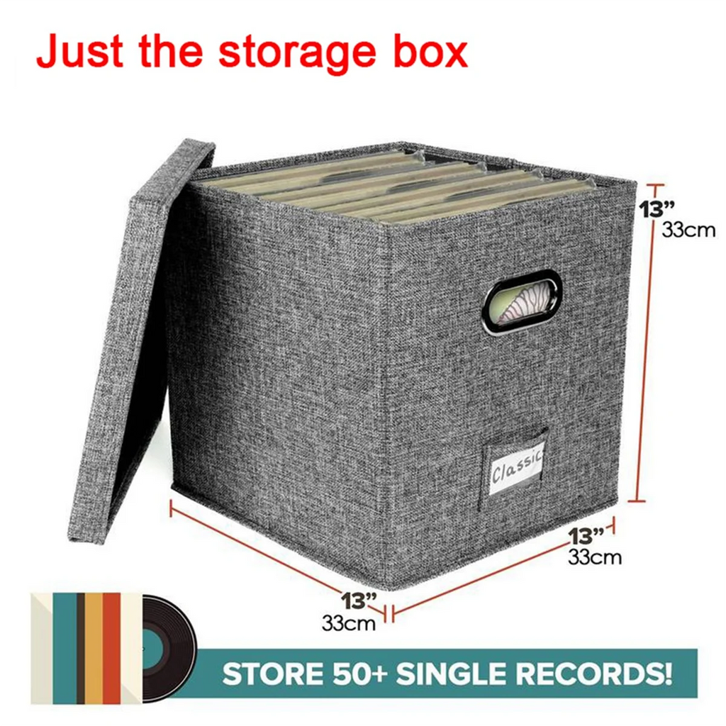 Vinyl Record Storage Box with Lid and Handles 7k