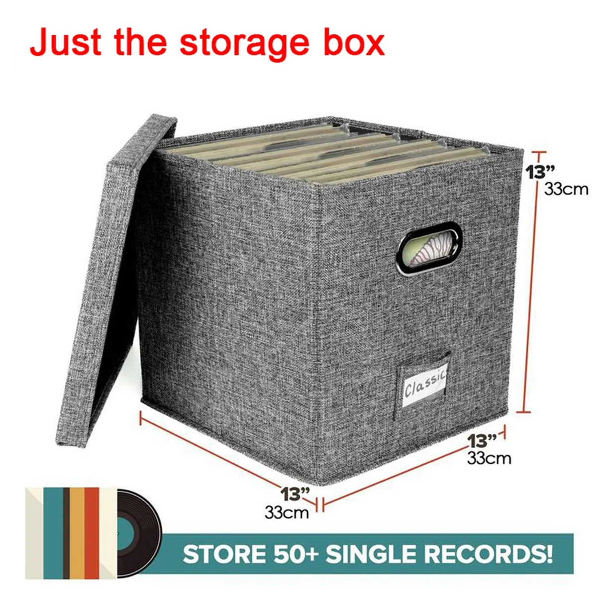Vinyl Record Storage Box with Lid and Handles 7k