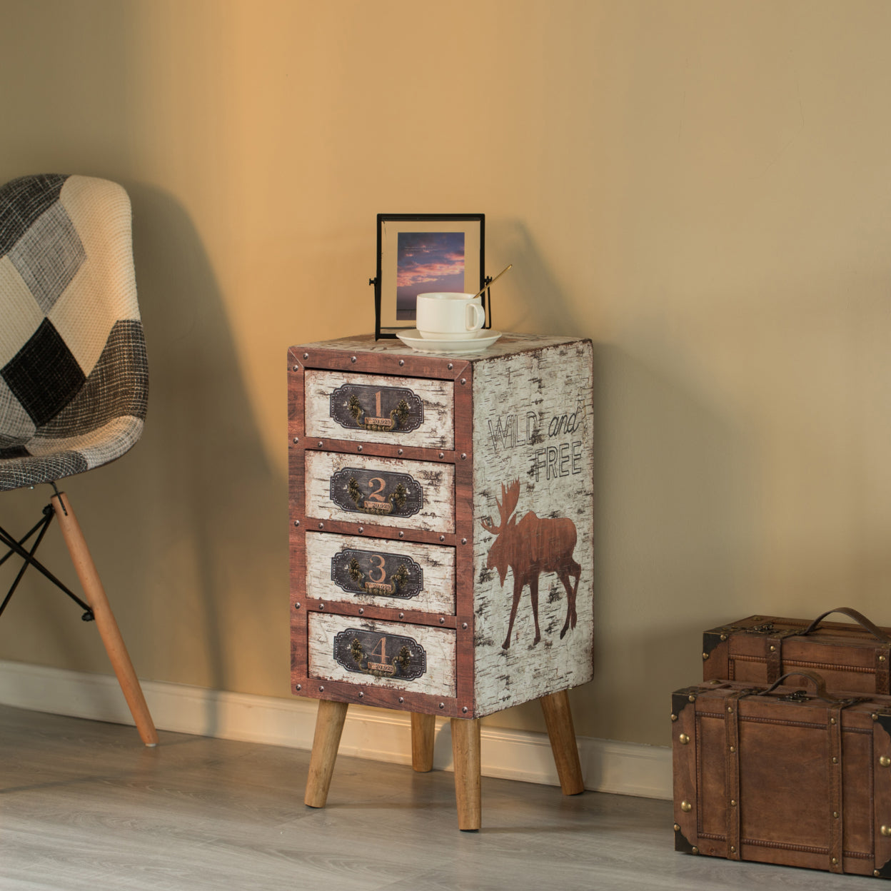 Antique Rustic Wood Tallboy Chest 4 Drawers a7