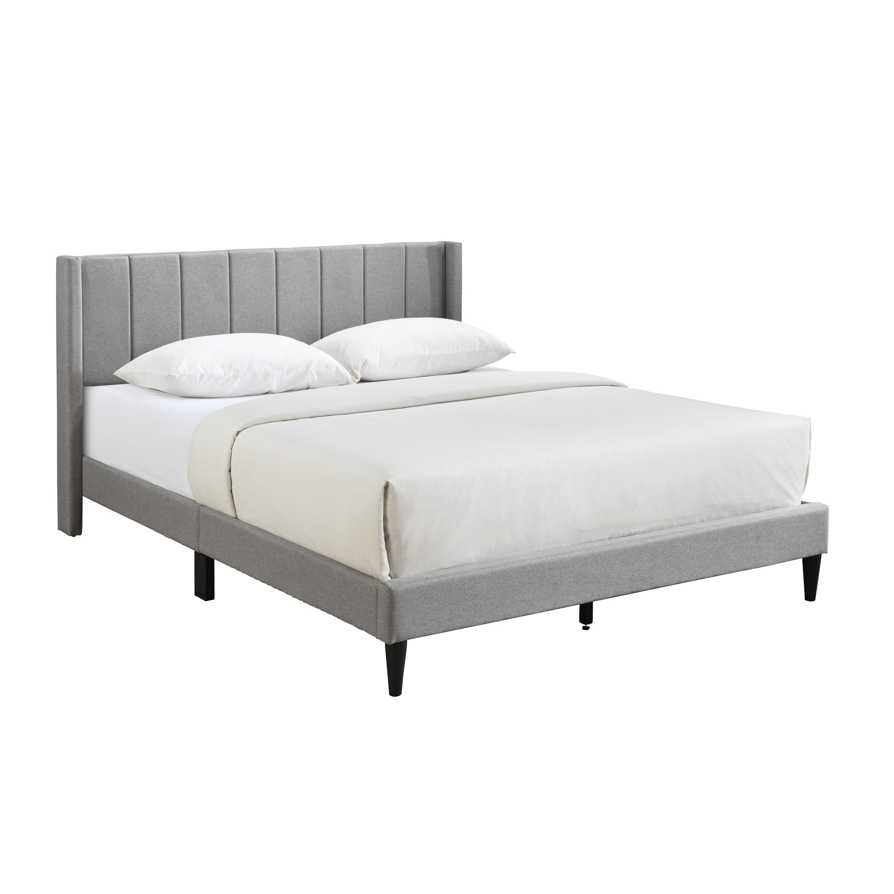 King Size Tufted Wingback Platform Bed Grey Linen k7