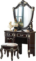 Luxury Dressing Vanity Table w/Stool for Bedroom, 2 in 1 Makeup Vanity Desk European Style Dressing Table Small Apartment Mini Bedroom Dressing Cabinet for Girls