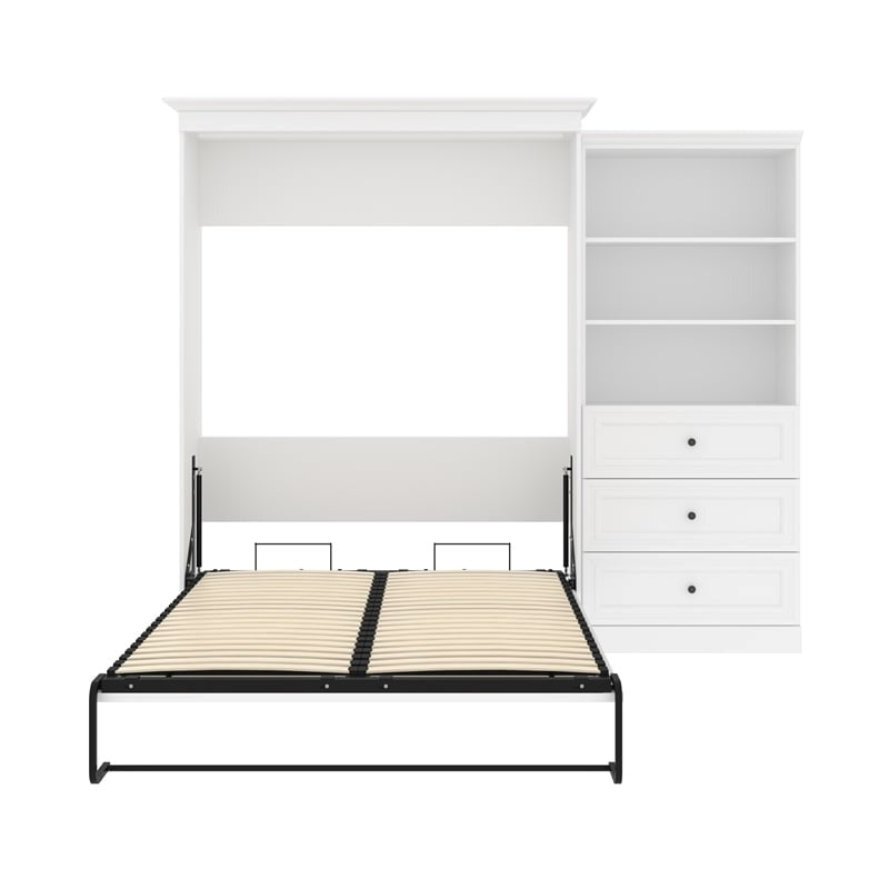 Wood Queen Murphy Bed with Drawers White k7