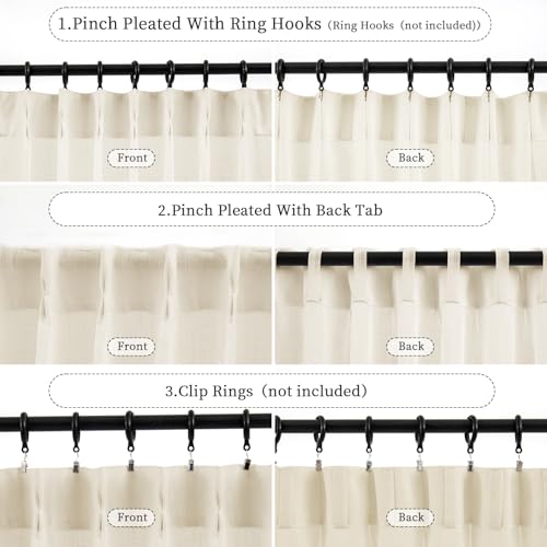 Natural Pinch Pleated Curtains 2 Panels, Linen Textured Semi Sheer 84 Inch, Light Filtering Voile Drapes a7