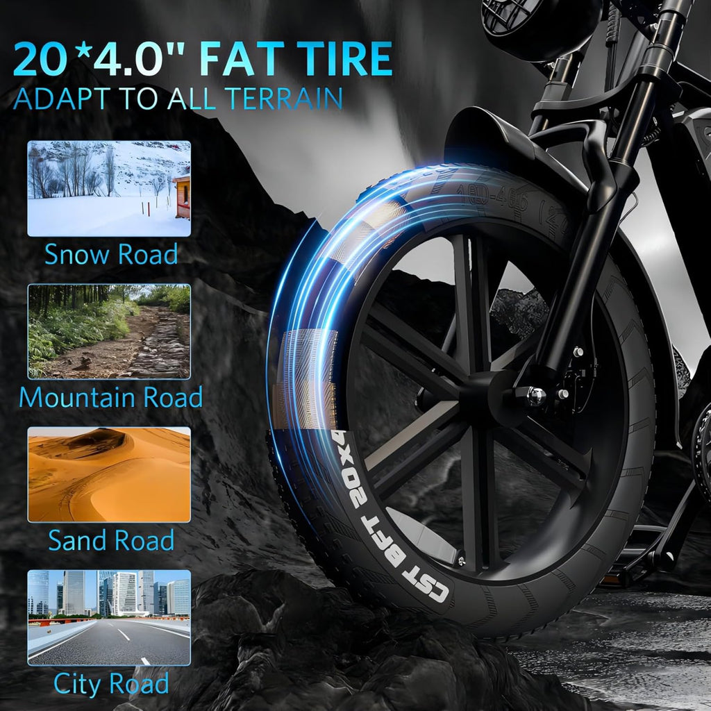 Electric Bike for Adults 20 Fat Tire 750W 48V 15Ah Black k7