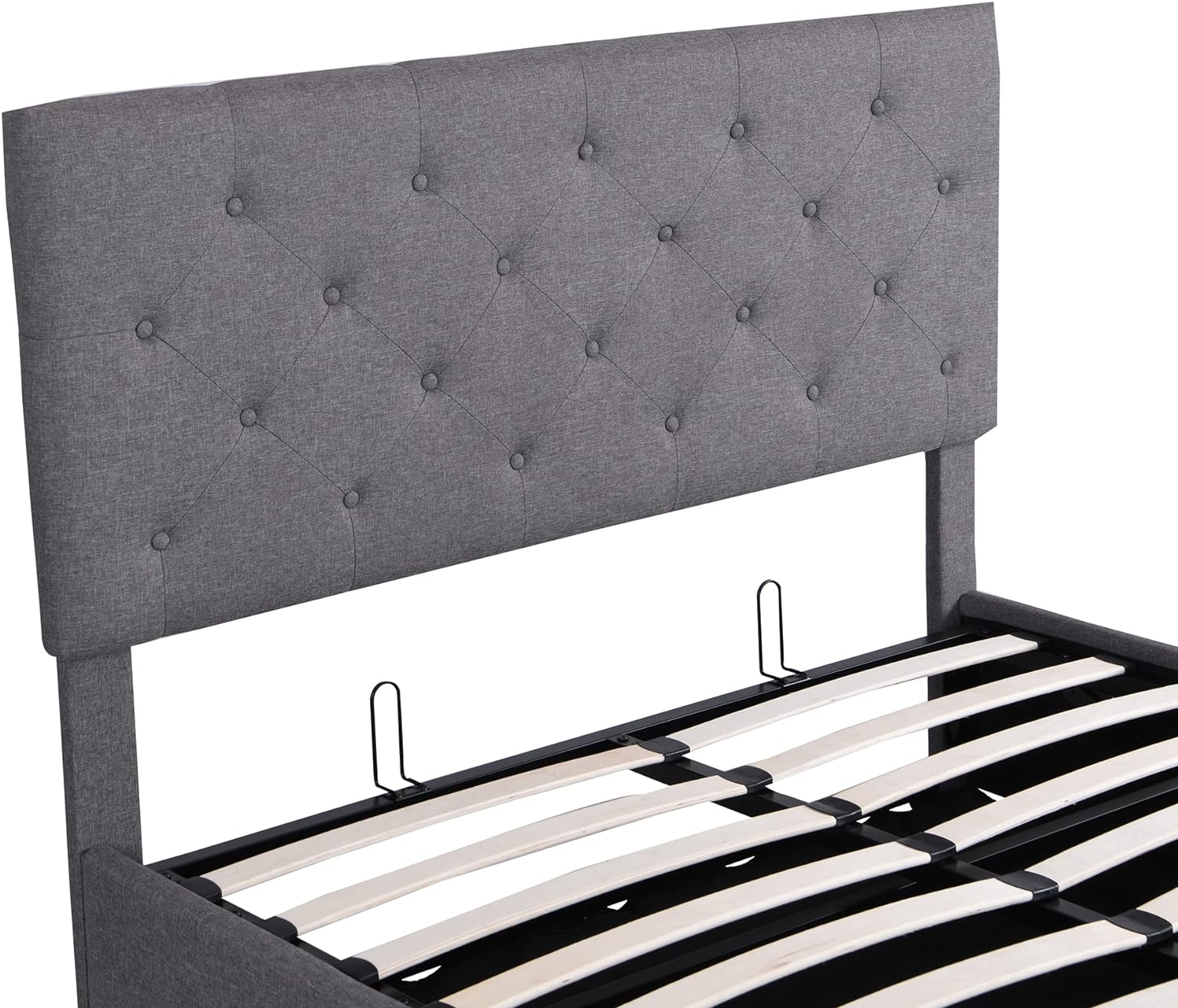 Upholstered Platform Bed with Gas Lift Storage Grey k7
