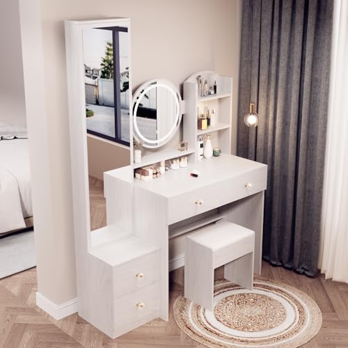 Makeup Vanity Set with Adjustable Lights and Full Body Mirror A7
