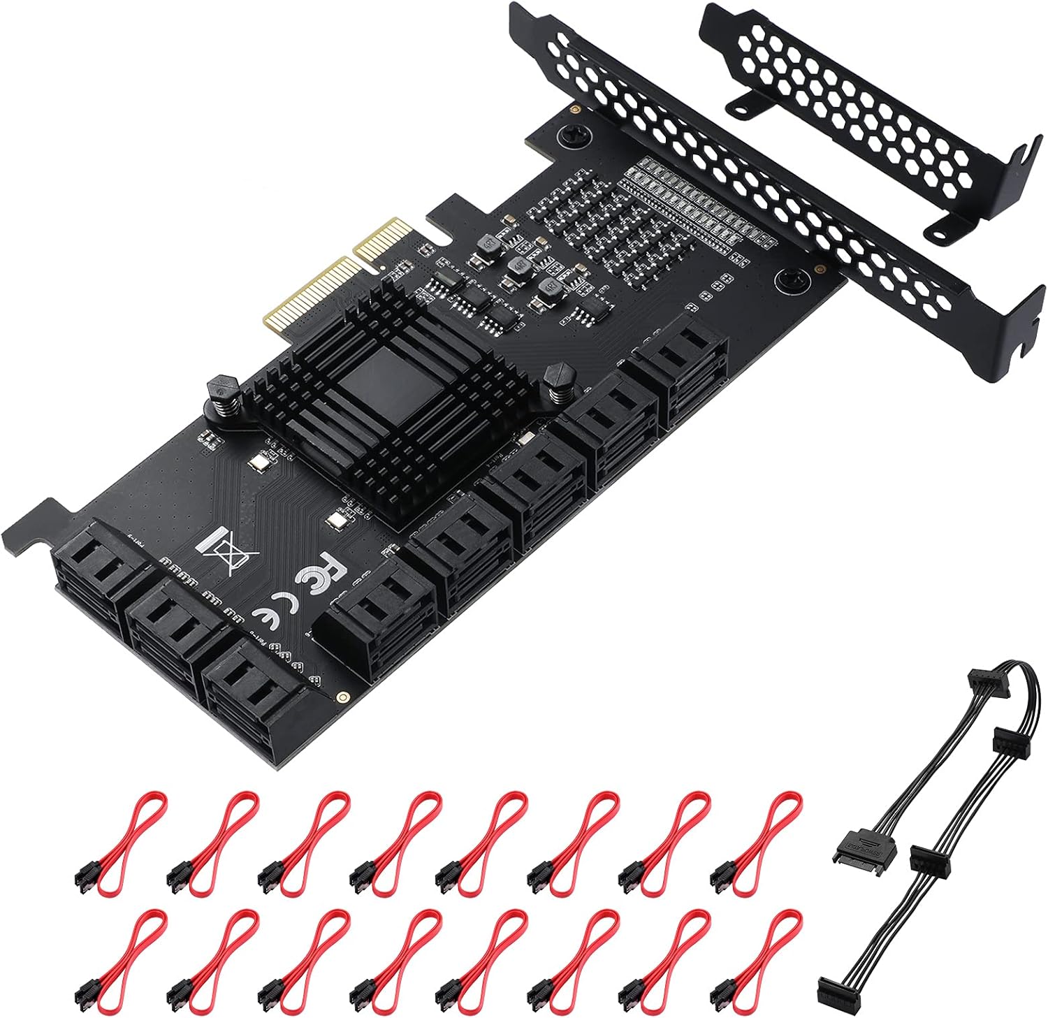 16 Port SATA PCIe Expansion Card with 16 Cables B7k