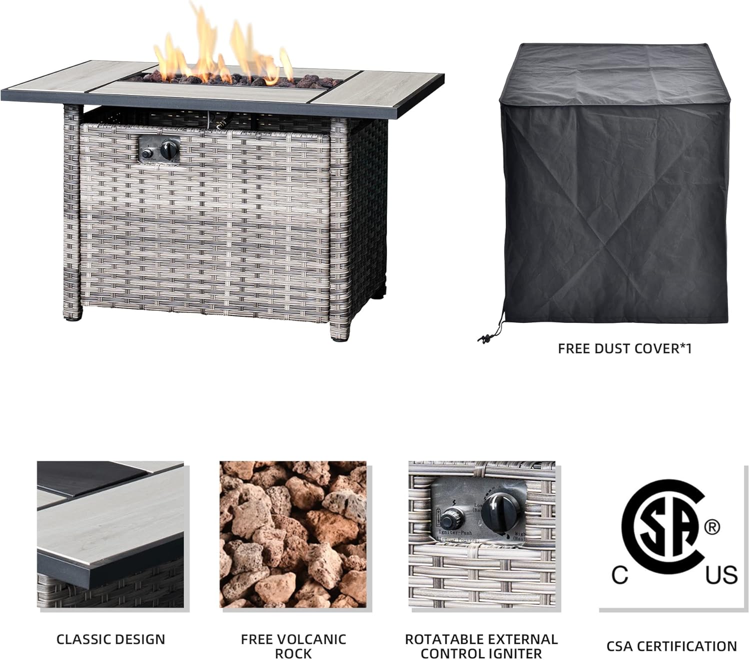 Outdoor Rectangle Gas Fire Table with Lid 42 inch A7