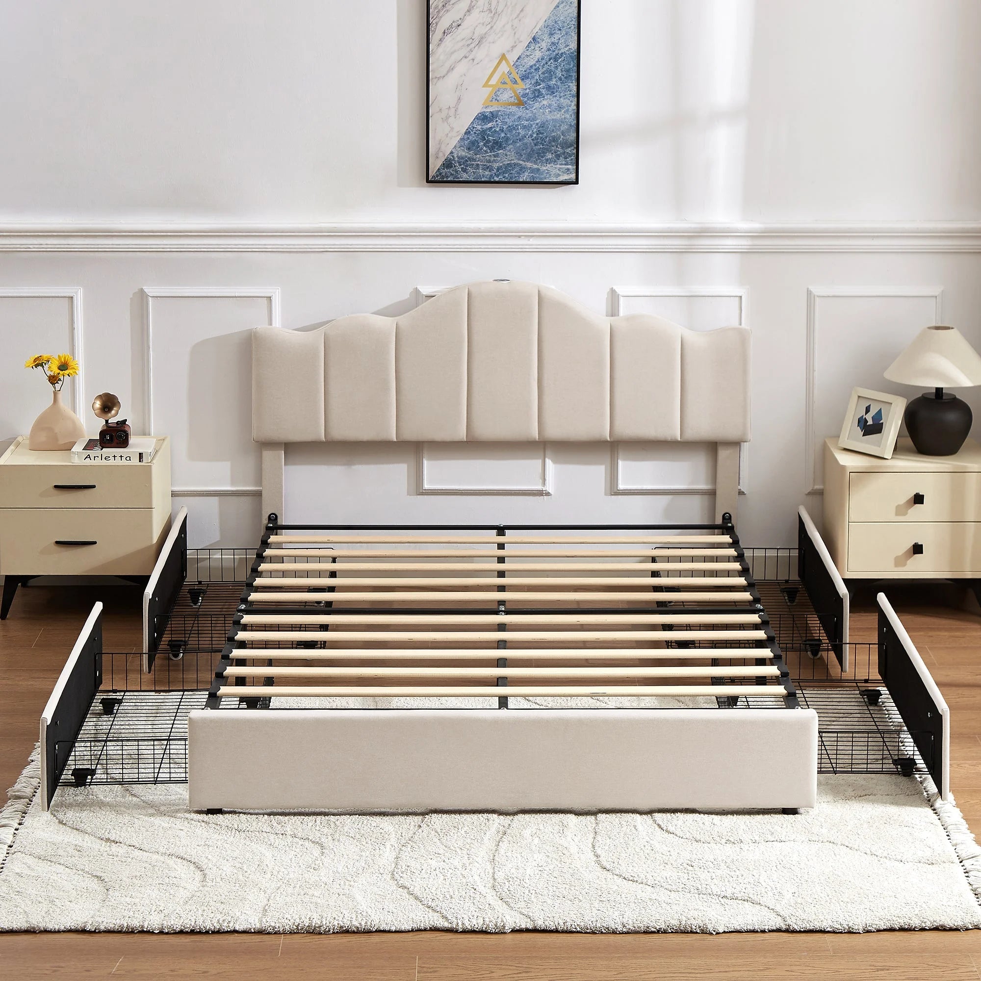 Queen Bed Frame with 4 Drawers and Charging Stations a7