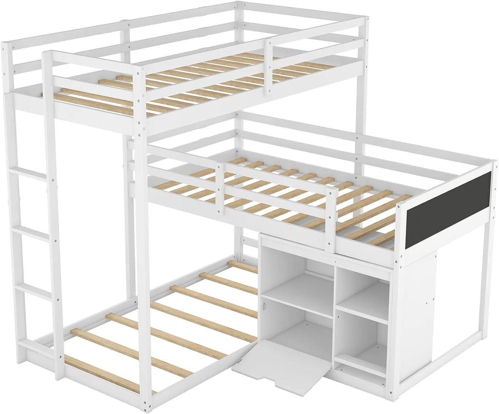 Triple Bunk Bed with Cabinet and Ladder White 7k