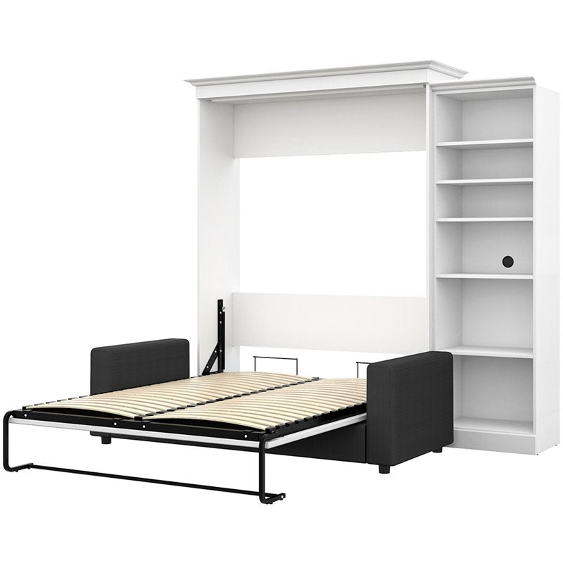 Wood Queen Murphy Bed with Sofa Organizer White Gray a7