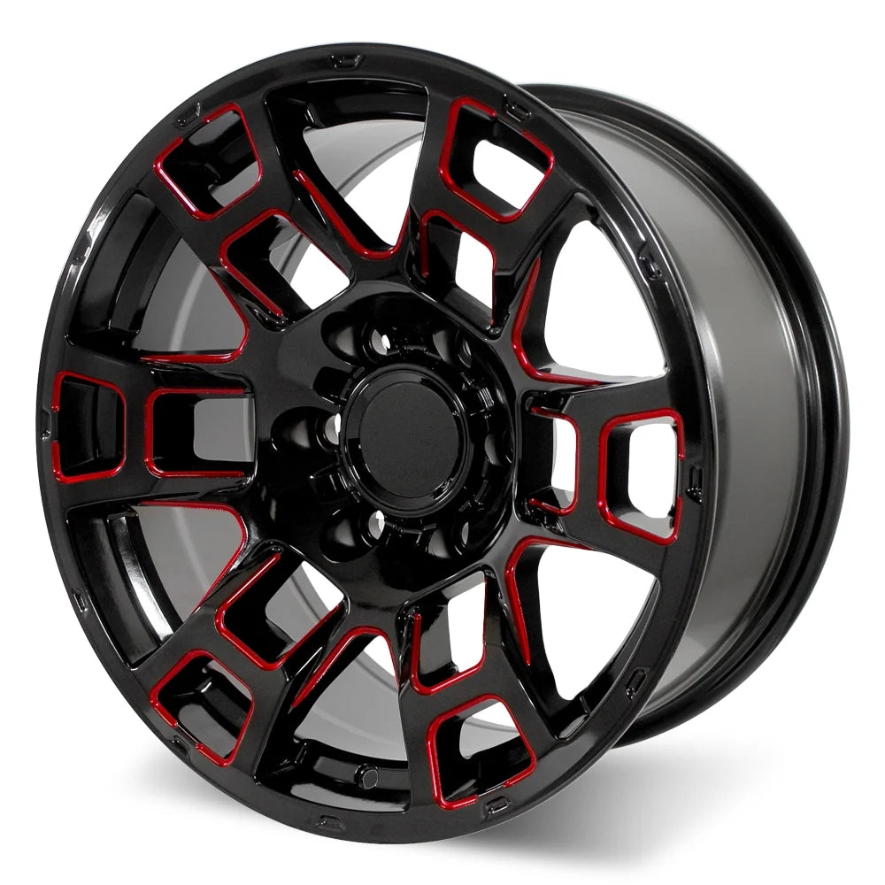 20" Gloss Black Red Milled Wheels 20x9 0mm Offset a7