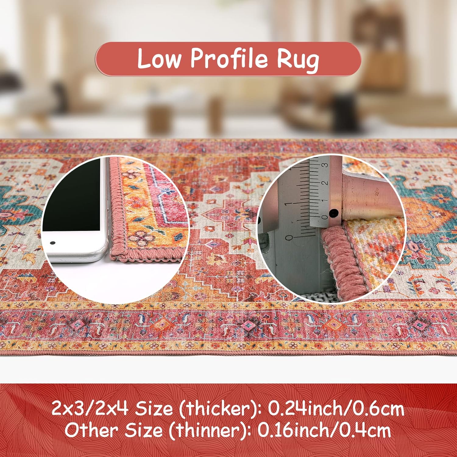 Ultra-Thin Washable Runner Rug 2x7 Pink Non Skid Low Pile a7