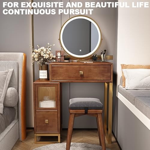 Wooden Vanity Desk with Mirror and Lights a7