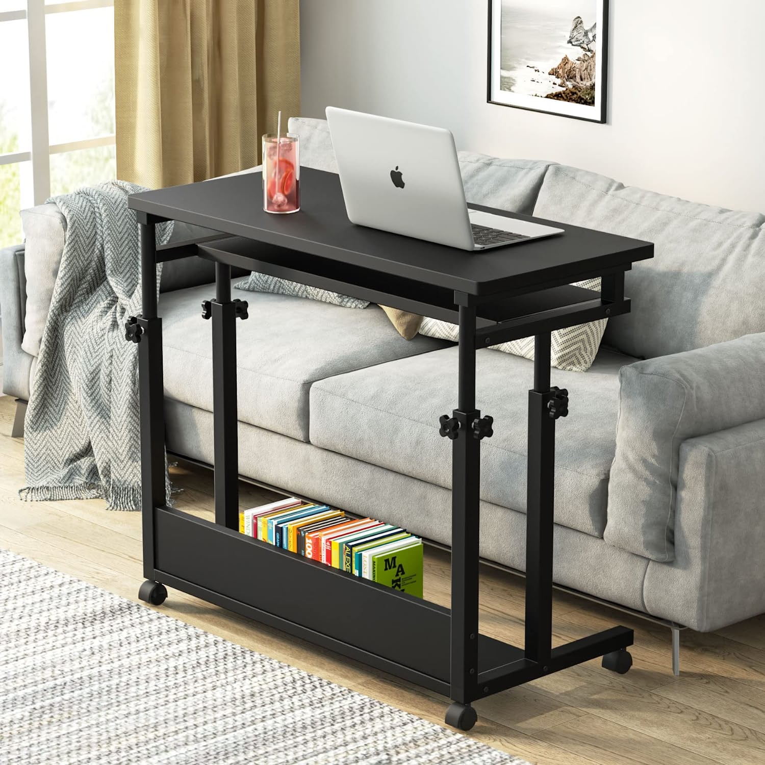 Adjustable Rolling Laptop Cart with Keyboard Tray k7p
