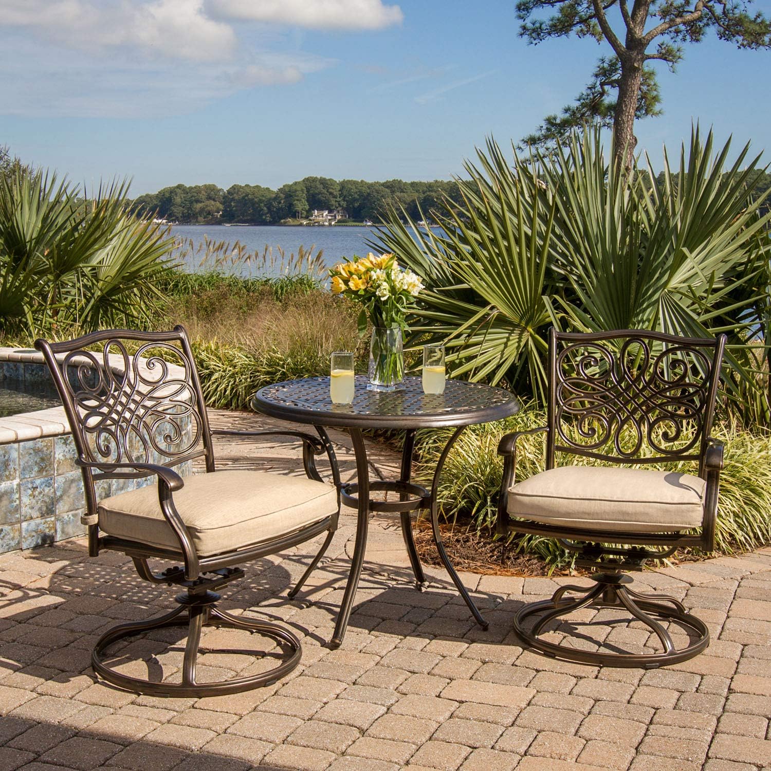 Bistro Set with Cast Top Table, 32, Red k7