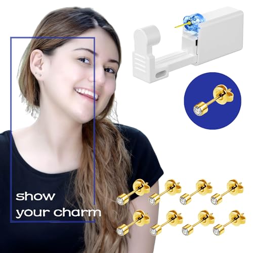 Ear Piercing Kit with CZ Earrings and Self Piercing Gun A7k