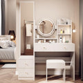 Makeup Vanity Set Touch Control 3 Color Brightness Adjustable Lights Mirror Dressing Table Set with Full Body Mirror Make up Desk with Cabinet Stool Simple Fashionable White Oak