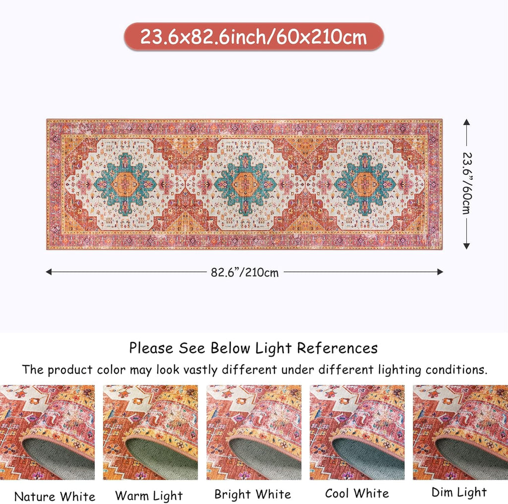 Ultra-Thin Washable Runner Rug 2x7 Pink Non Skid Low Pile a7