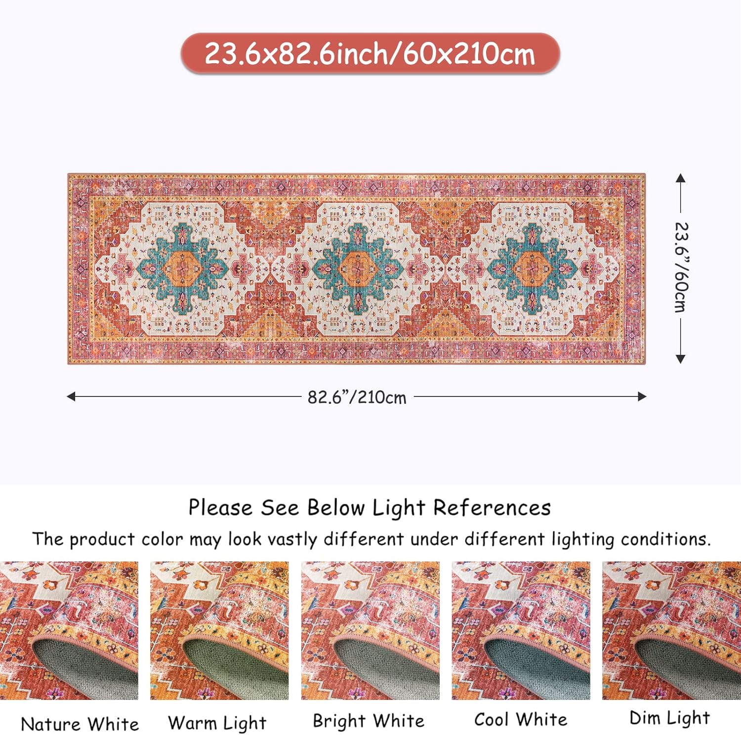 Ultra-Thin Washable Runner Rug 2x7 Pink Non Skid Low Pile a7
