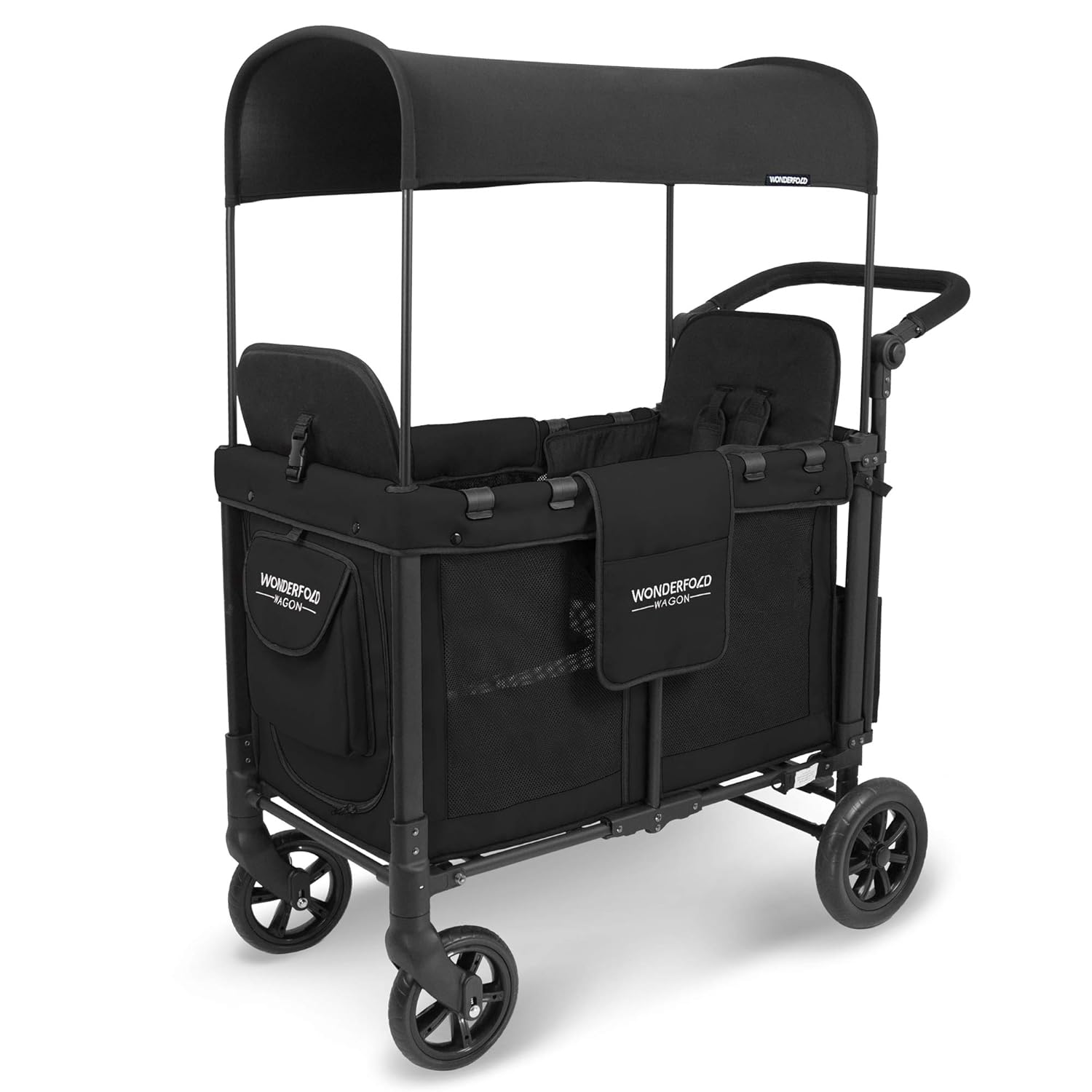 WonderFold Multi-Function Push 2 Passenger Double Folding Stroller, Adjustable Canopy & Removable Footrest Seats up to 2 Toddlers (Charcoal Gray)