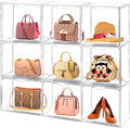 8Pack Purse Organizer for Closet Clear Acrylic Display Case Handbag Storage Organizer Box with Magnetic Door Stackable Storage Bins with Dustproof Lid for Book Toys Shoes Cosmetic Collectibles