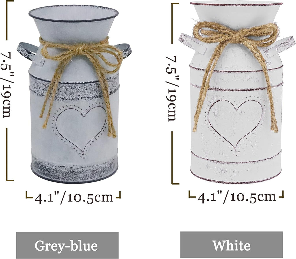 Shabby Chic Milk Can Vase with Heart & Rope Design Farmhouse Decor a7