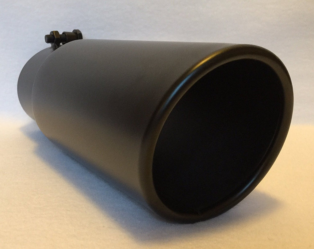 3.5" Inlet 4.5" Outlet 12" Rolled Edge Flat Black Exhaust Tip a7