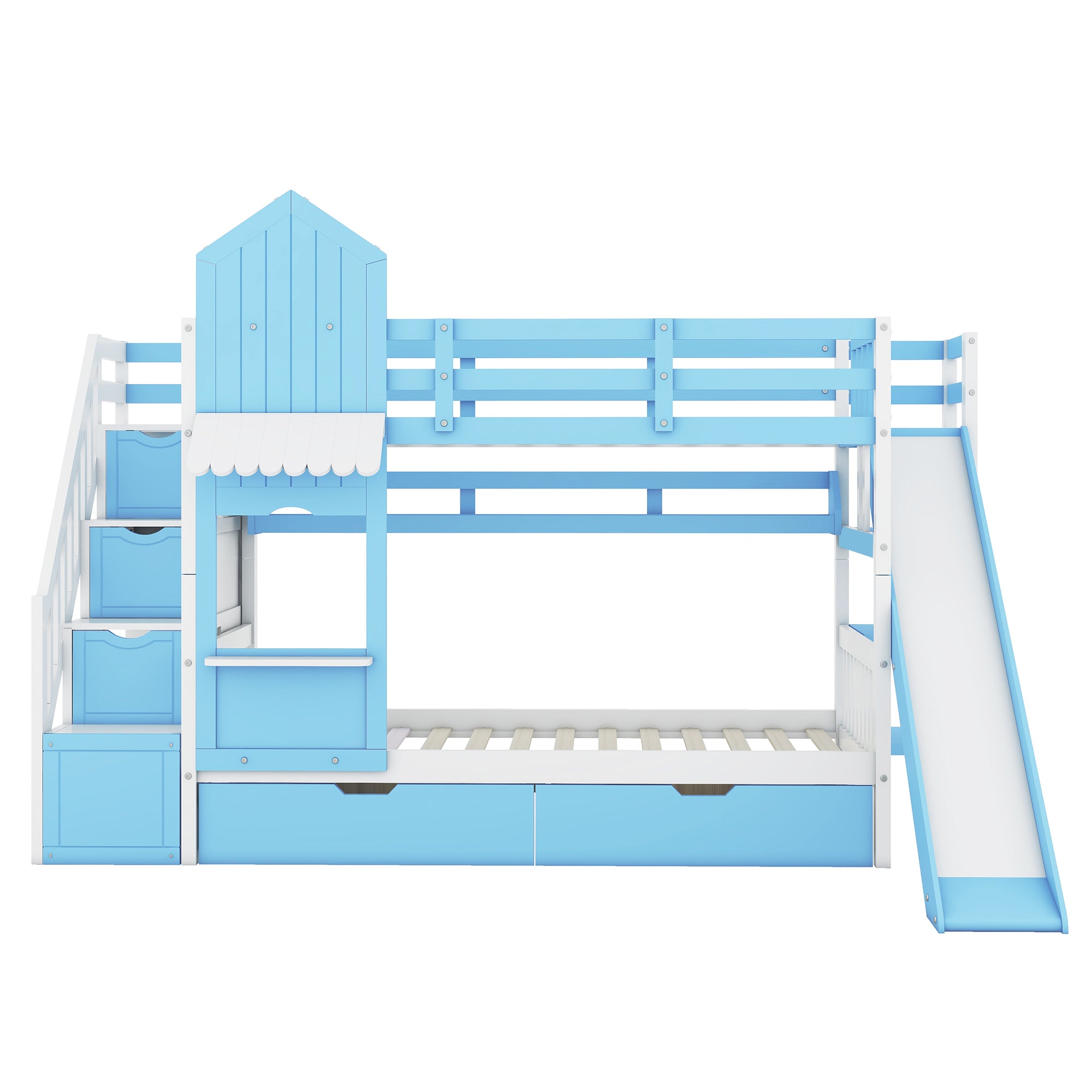 Kids Twin Bunk Bed with Slide and Drawers a7