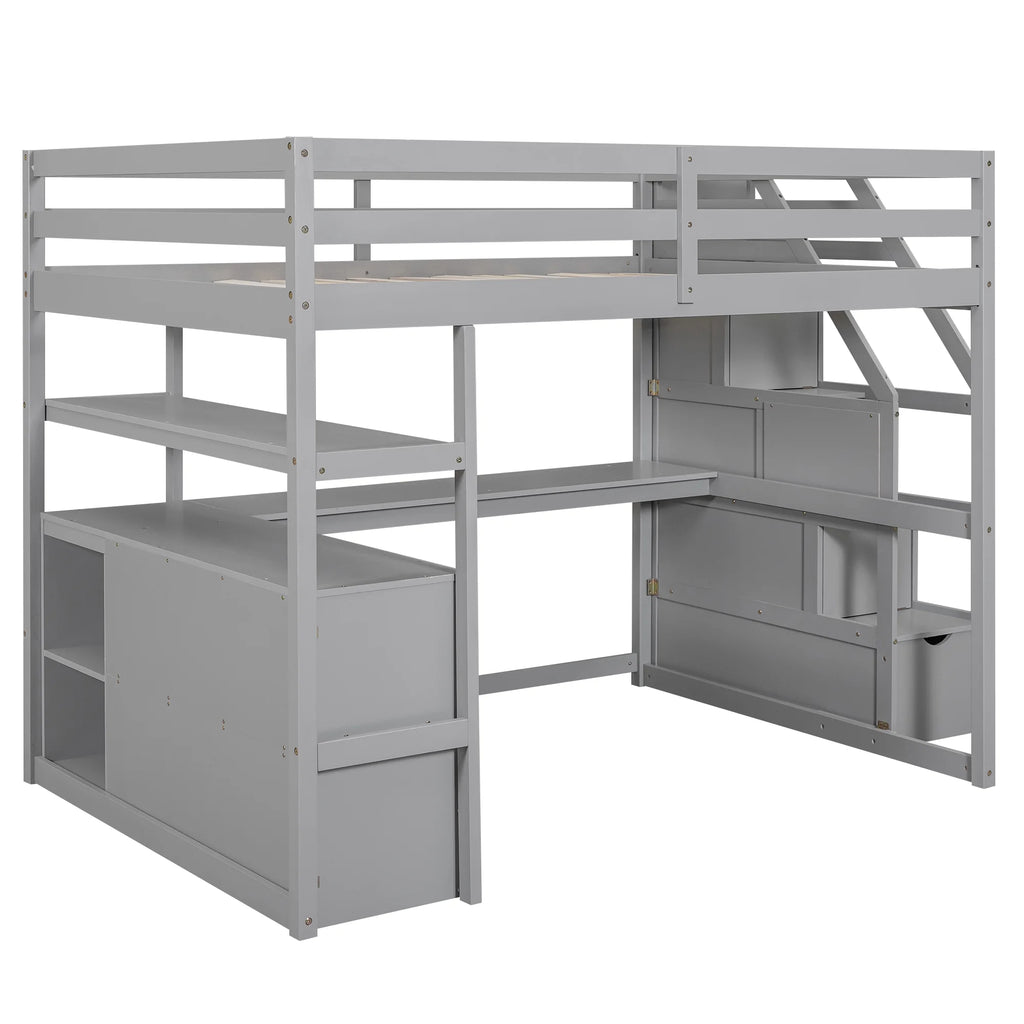 Full Loft Bed with Desk, Storage Stairs & Drawers k7
