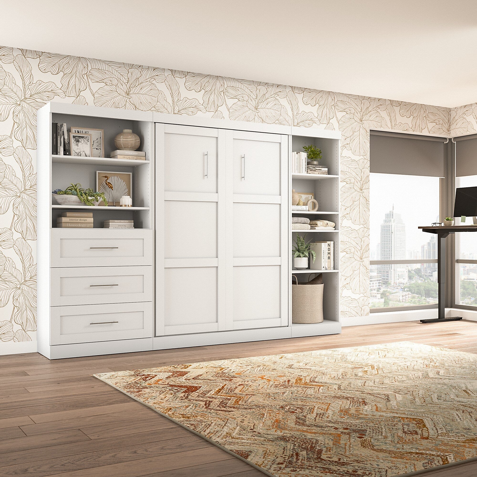 Murphy Bed with Shelving and Drawers Rustic Brown 7k