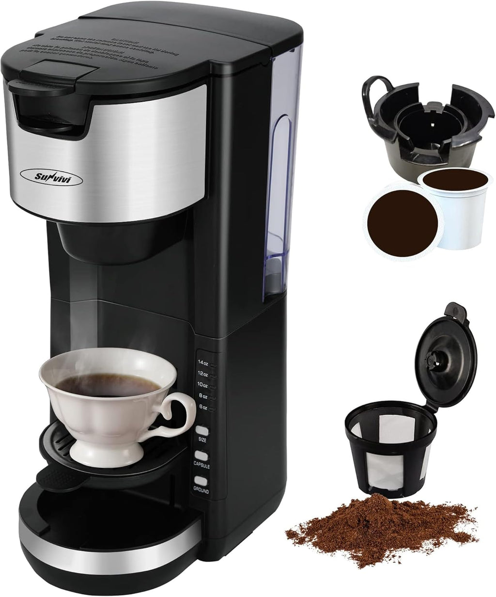 SOWTECH Coffee Maker for K Cup, Single Serve Coffee Maker for Capsule Pod Ground Coffee, One Cup Coffee Brew Machien with Adjustable Drip Tray, 1000W 30oz Removable Reservoir One-Touch Button