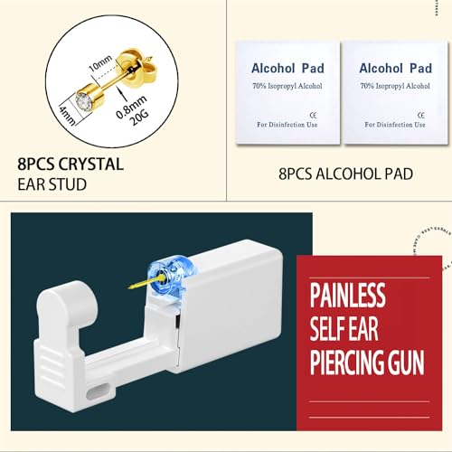 Ear Piercing Kit with CZ Earrings and Self Piercing Gun A7k