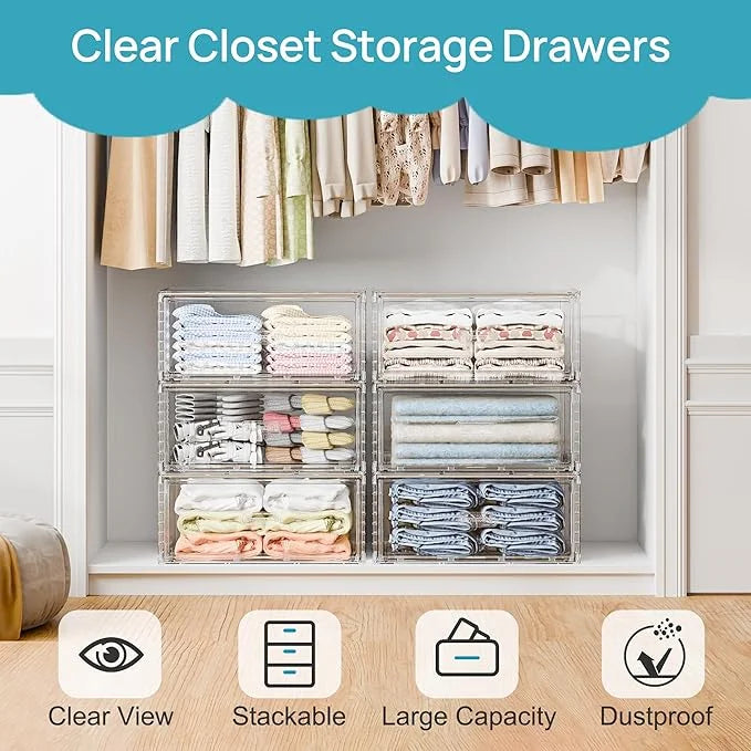 Clear Stackable Storage Drawers 27QT Plastic Organizer a7