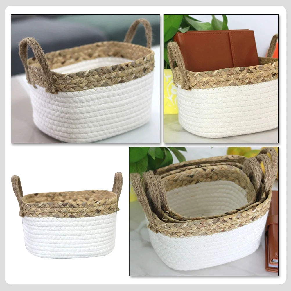 Craft Organizer Storage Box with Lid Cotton Rope Woven Basket k7