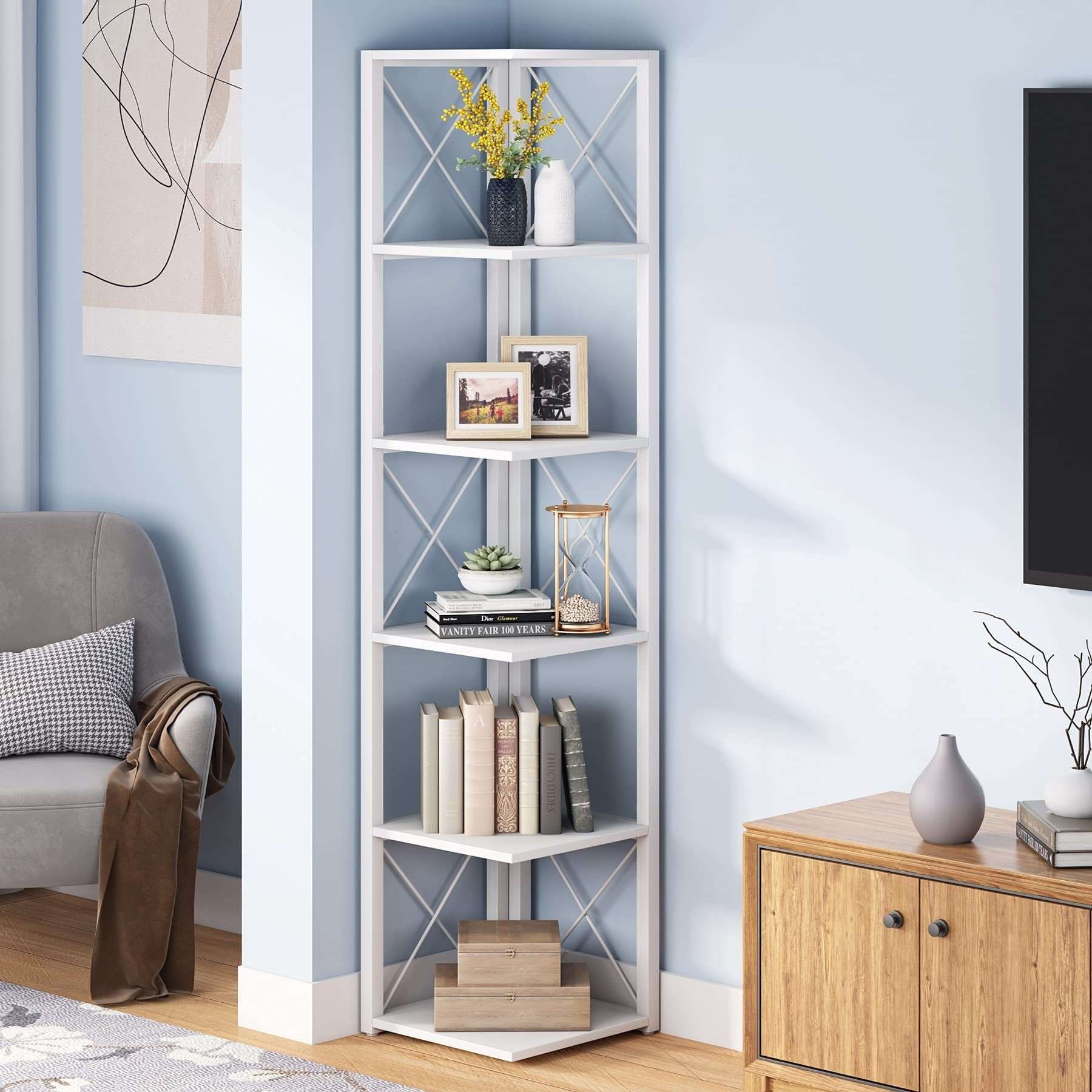Corner Bookshelf 6-Tier Tall Brown A7