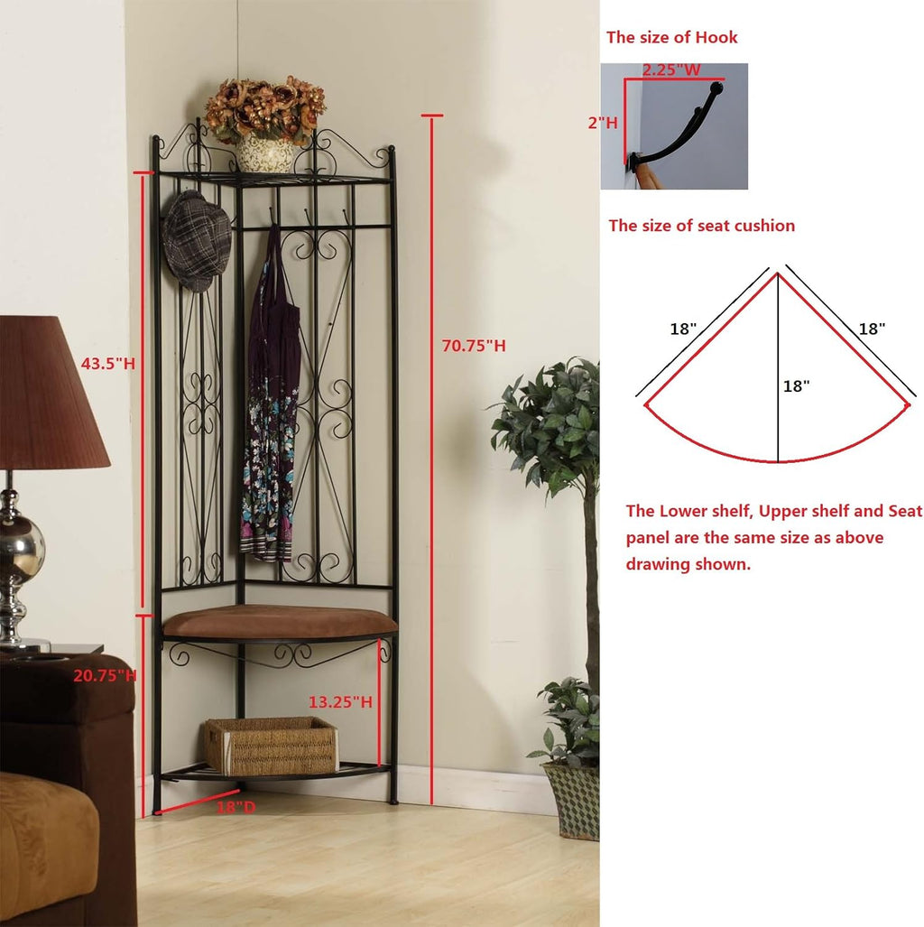 Corner Hall Tree with Bench & Shoe Storage, Black/Brown a7
