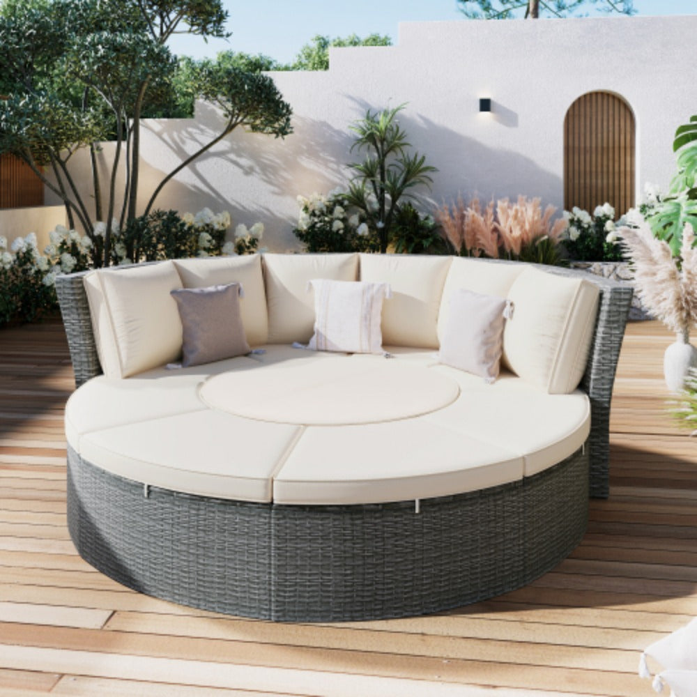 Patio 5-Piece Round Rattan Sectional Sofa Set with Liftable Table a7