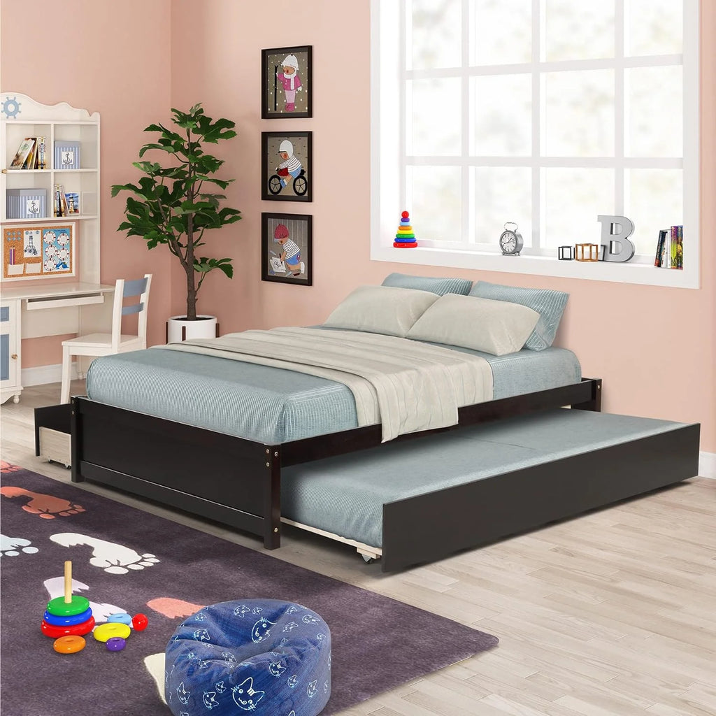 Full Platform Bed with Trundle and Drawers Espresso k7