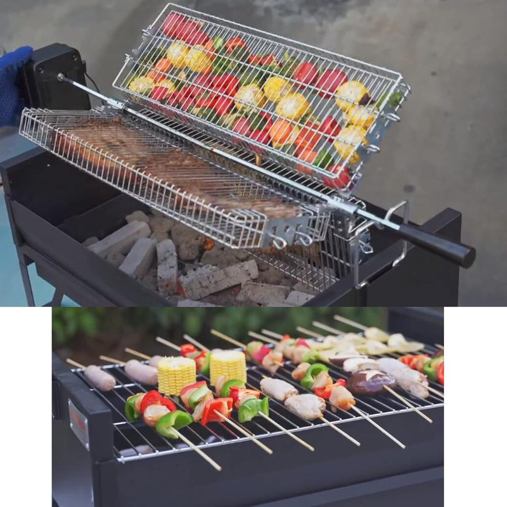 Charcoal Grill Rotisserie Kit with 3 Rotating Baskets and Grill Grate a7