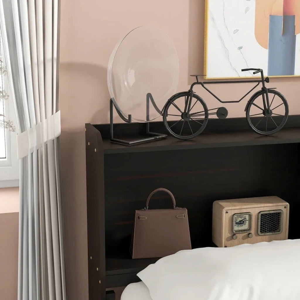 Bed with Bookcase Twin Trundle Drawers Espresso q7