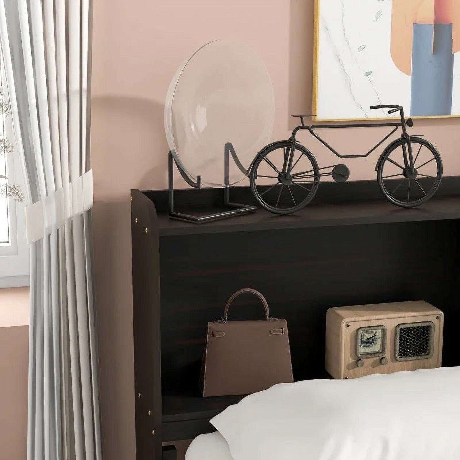 Bed with Bookcase Twin Trundle Drawers Espresso q7