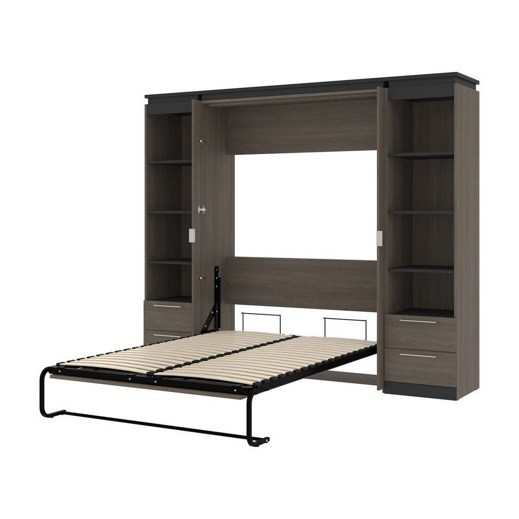 Full Murphy Bed with 2 Bookcases and Drawers, Bark Gray k7