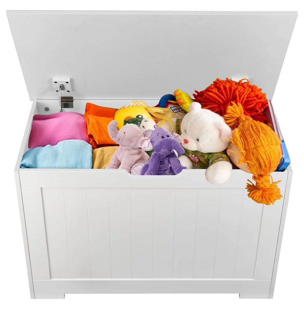 30'' Toy Box Storage Chest with Safety Hinges White k7