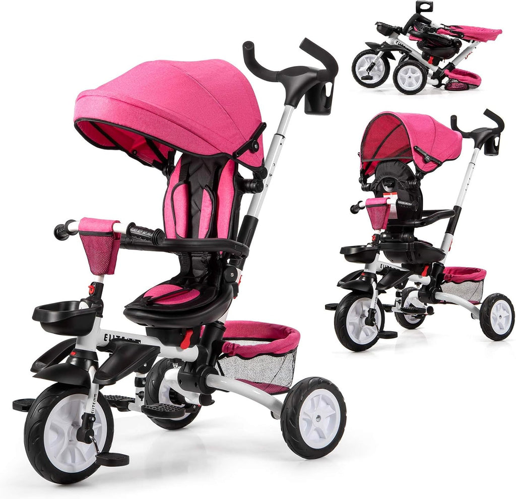 Baby Tricycle 7-in-1 Folding Steer Stroller with Rotatable Seat, Gray k7
