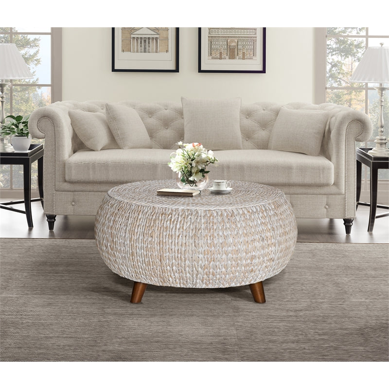 Whitewashed Round Wood Accent Table k7